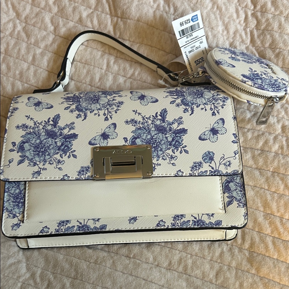 Floral White and Blue Handbag